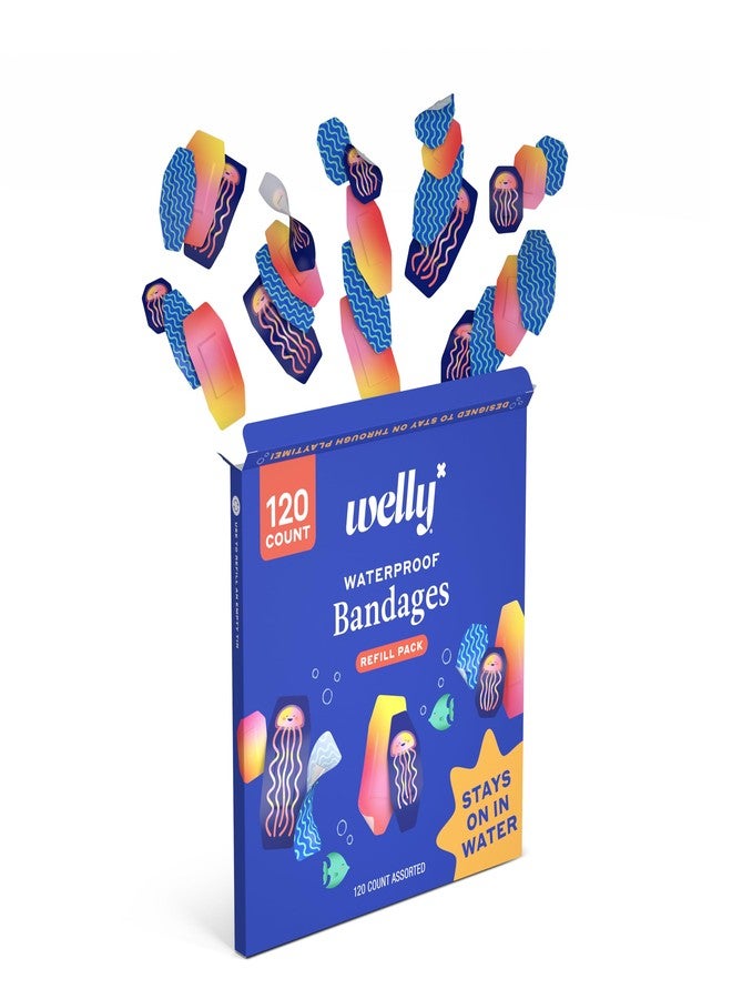 Welly Bandage Waterproof Refill Pack | Adhesive Waterproof Bandages | Assorted Shapes and Patterns for Minor Cuts, Scrapes, and Wounds - 120 Count - Image 2